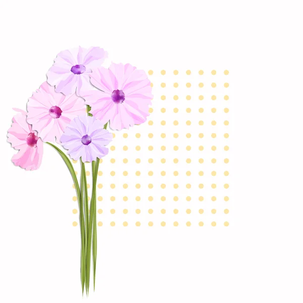 Άνοιξη ευχετήρια κάρτα με τα ζωηρόχρωμα λουλούδια — Διανυσματικό Αρχείο