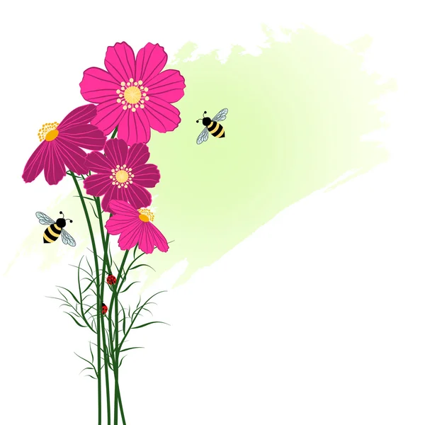 Primavera fiore colorato con sfondo di api — Vettoriale Stock