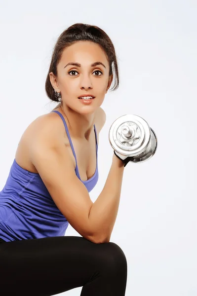 Chica con mancuernas — Foto de Stock