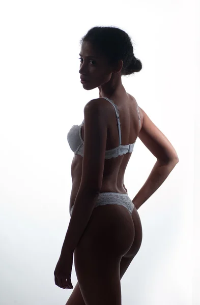 Africano mulher americana em lingerie — Fotografia de Stock