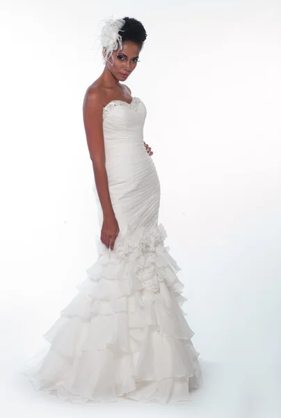 African American girl in a wedding dress — Stock Photo, Image