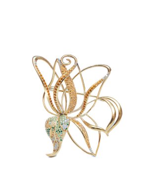 Tarafsız beyaz arka planda değerli taşları olan mücevherler..