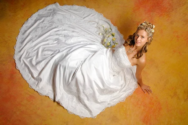 Bride Wedding Dress Colored Background Top View — Stock Photo, Image