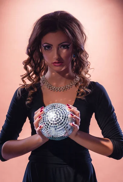 Young Woman Dress Glowing Ball — Stockfoto