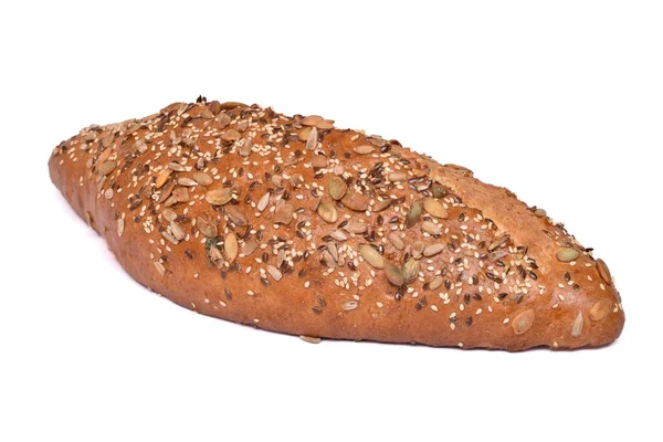 Tarafsız Beyaz Arka Planda Tohumlu Bir Somun Beyaz Ekmek — Stok fotoğraf