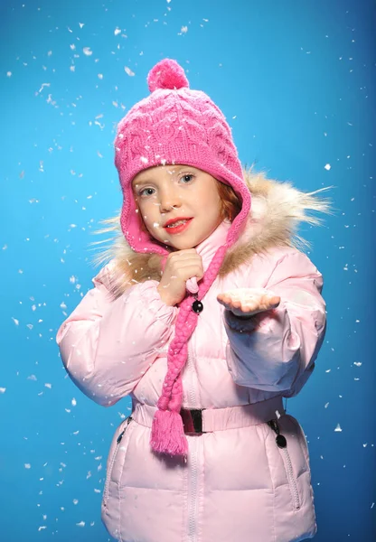 Little Girl Winter Clothes Snow — Foto Stock