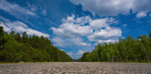 Road Background Forest Sky White Clouds — стоковое фото