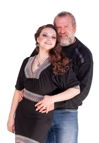 Man Beard Young Woman Neutral White Background — Fotografia de Stock