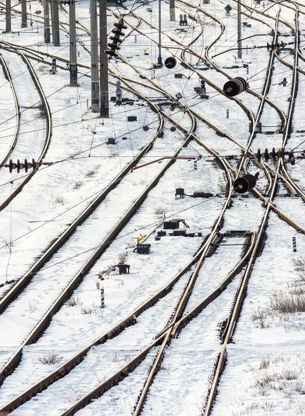 Lots Railroad Tracks Snow — Stock Photo, Image