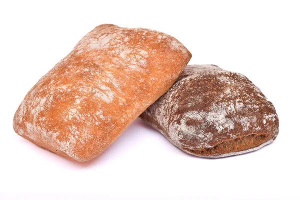 Broodbrood Bestrooid Met Wit Poeder Een Witte Geïsoleerde Achtergrond — Stockfoto