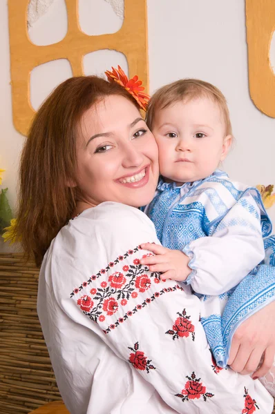 Family in Ukrainian national costumes Stock Image