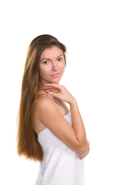 Meisje met lange haren en schone huid gezicht — Stockfoto