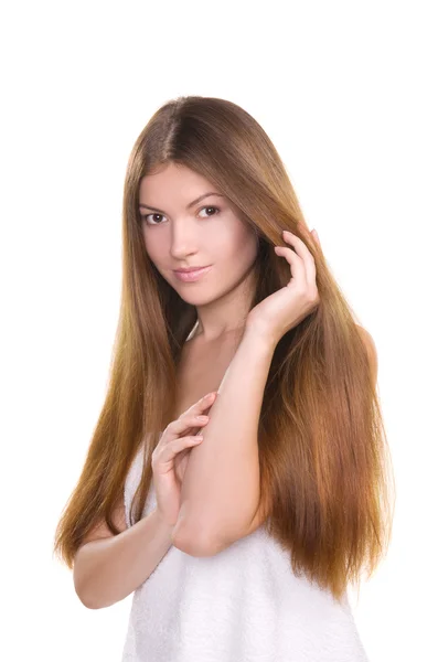 Chica con pelos largos y la cara de piel limpia —  Fotos de Stock