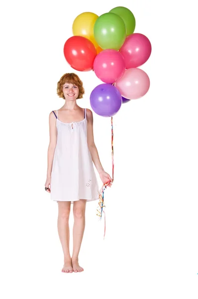 Beautiful young girl with balloons in hand — Stock Photo, Image