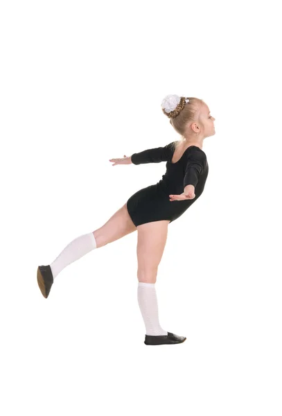 Ballerina in black bathing suit training — Stock Photo, Image