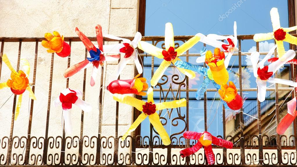 Globes of colors in a balcony