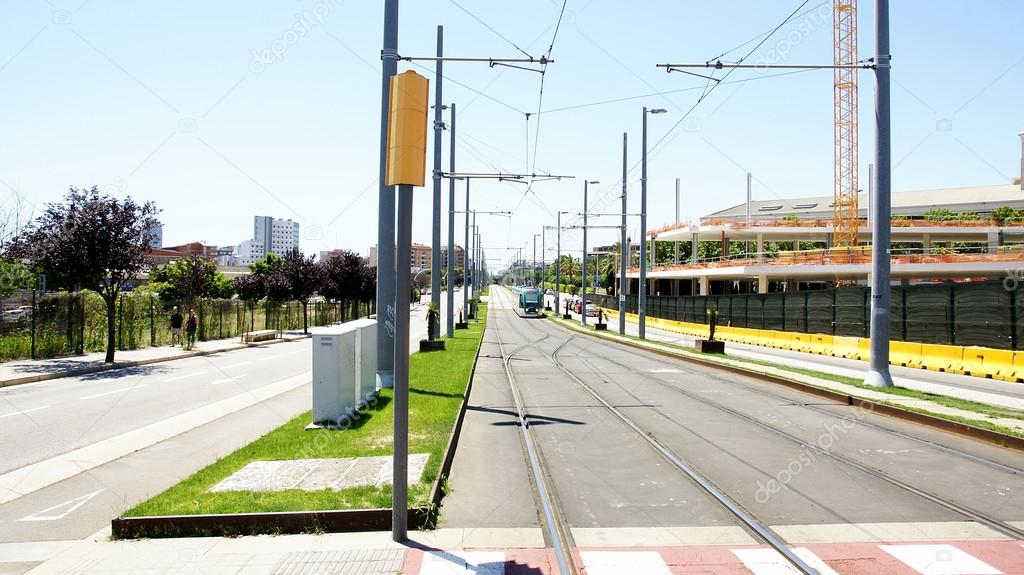 Street with routes and streetcar