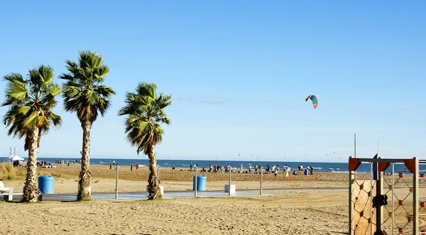 Panorámás, castelldefels barátait Beach — Stock Fotó