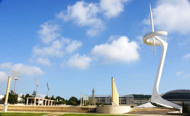 montjuic's Olimpiya halka bahçeleri panoramik