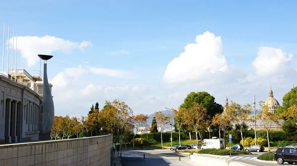 Front of Montjuïc's stadium with Olympic cauldron, Barcelona — Stok fotoğraf