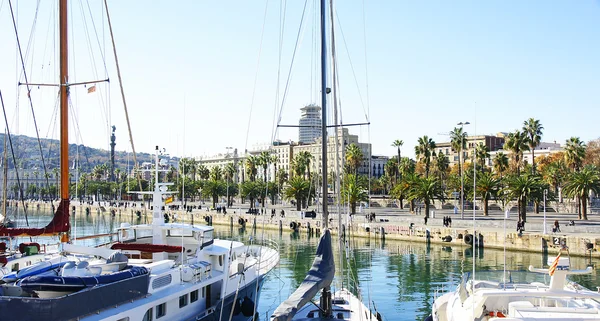 Panoramic of sailboats in moll of the Fusta — Stock Photo, Image