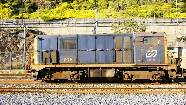 Machine diesel train in the port — Stock Photo, Image