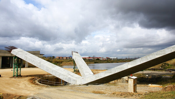 Beams for the construction of a bridge over the river Llobregat