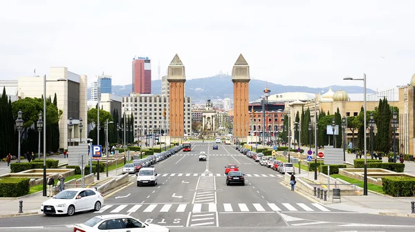 Overview of the Paseo de Maria Cristina, Montjuic — Stock Photo, Image