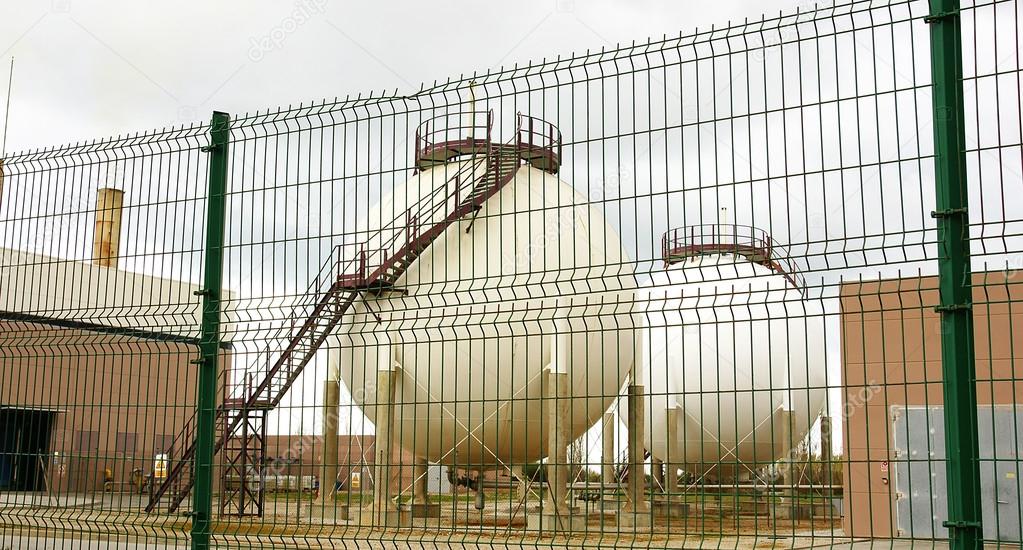 Gas tanks at a factory in an industrial estate