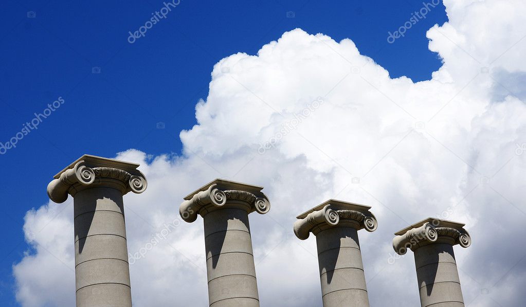 Architectural detail of the four ornamental columns Montjuic