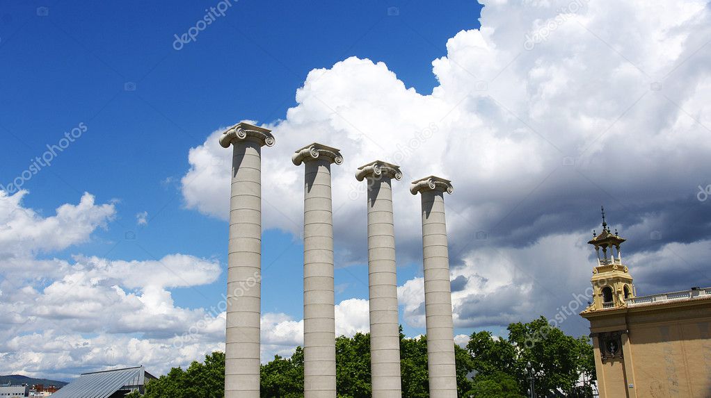Architectural detail of the four ornamental columns Montjuic