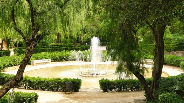 Circular fountain and gardens in the mountain of Montjuic — Stock Photo, Image