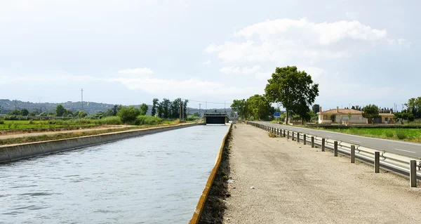 Riego del canal para plantación de arroz — Foto de Stock