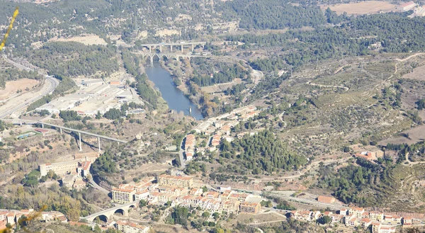 Panorâmica de montanhas e vales de Montserrat — Fotografia de Stock