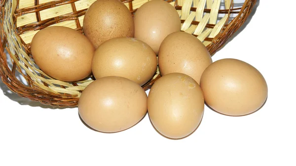Wicker basket with chicken eggs — Stock Photo, Image