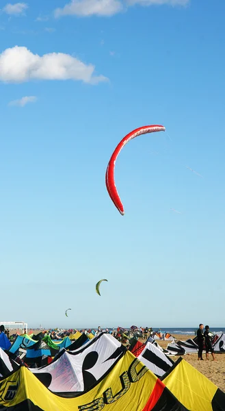 Concentration kite on the beach of Castelldefels — Stock Photo, Image