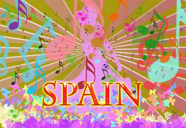 Музыкальные ноты фон со словом Испания — стоковое фото