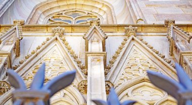 Barcelona, Katalunya, İspanya ve Avrupa 'nın Gotik tarzı Katedrali' nin mimari, ızgara ve kapısının ayrıntıları