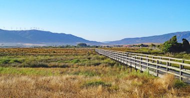 Tarifa sahilinin panoramik uçurtmaları, Cadiz, İspanya, Avrupa