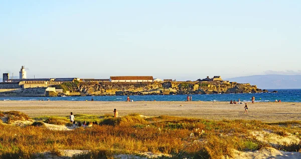 Panorâmica Praia Tarifa Com Kitesurf Pipas Cádiz Espanha Europa — Fotografia de Stock