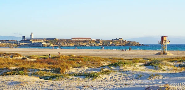 Blick Auf Den Strand Von Tarifa Mit Kitesurfdrachen Cadiz Spanien — Stockfoto