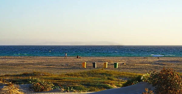 Panorámica Playa Tarifa Con Kitesurf Cometas Cádiz España Europa —  Fotos de Stock