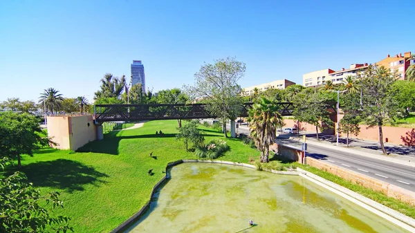 Gardens Pond Nova Icaria Barcelona Catalunya Spain Europe — Stock Photo, Image