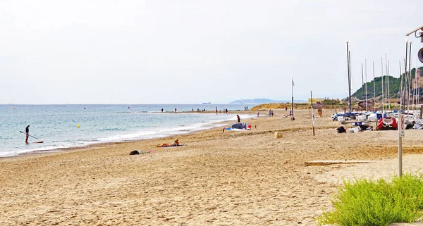 Panoramic View Beach Promenade Altafulla Tarragona Catalunya Spain Europe — стоковое фото