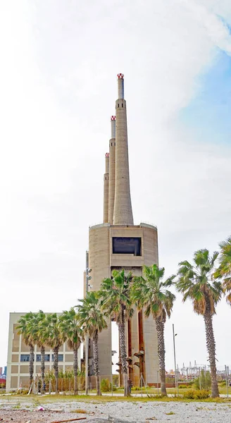 Old Thermal Power Plant Three Chimneys Sant Adria Del Besos — Stock Photo, Image