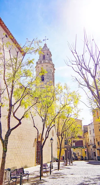 Ulice Kostel Sant Pere Apstol Torredembarra Catalunya Španělsko Evropa — Stock fotografie