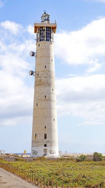 Morro Jable Deniz Feneri ve heykeller ve Jandia, Fuerteventura, Las Palmas, Kanarya Adaları, İspanya, Avrupa Plajı
