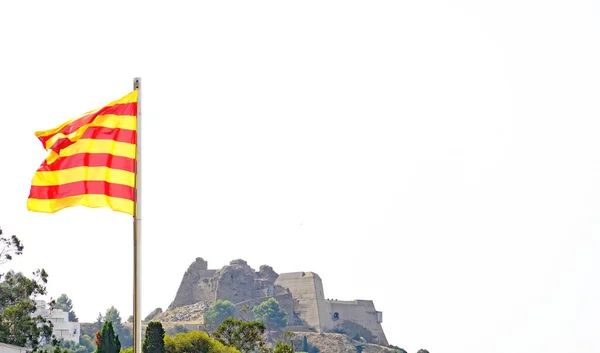 Bandeira Catalã Porto Rosas Girona Costa Brava Catalunha Espanha Europa — Fotografia de Stock