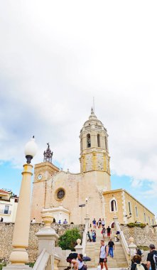 Arka planda Sant Bartomeu Kilisesi ve Santa Tecla, Barcelona, Katalunya, İspanya, Avrupa