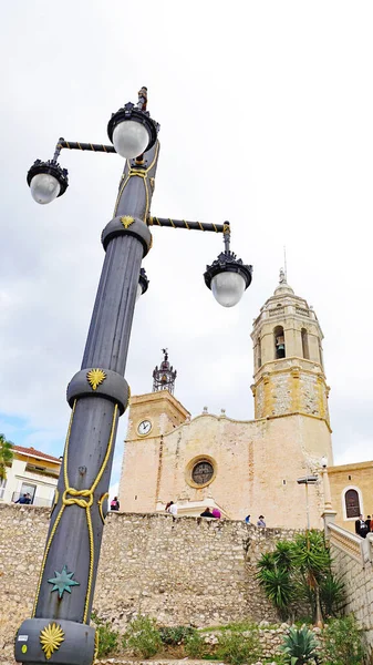 Церковь Сан Бартомеу Санта Текла Заднем Плане Барселона Каталония Испания — стоковое фото